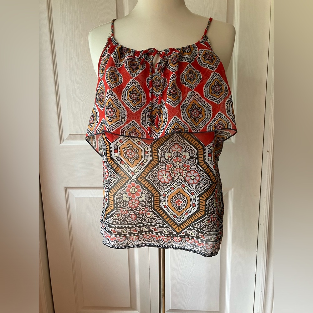 EUC Dex printed chiffon tired top